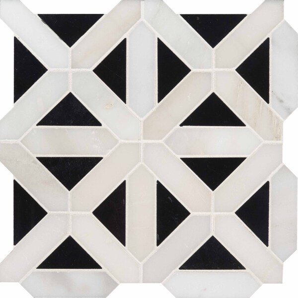 Retro Fretwork 12 In. X 12 In. X 10Mm Polished Marble Mesh-Mounted Mosaic Tile, 10PK